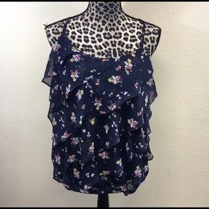 Torrid Navy Chiffon Ruffle Tank